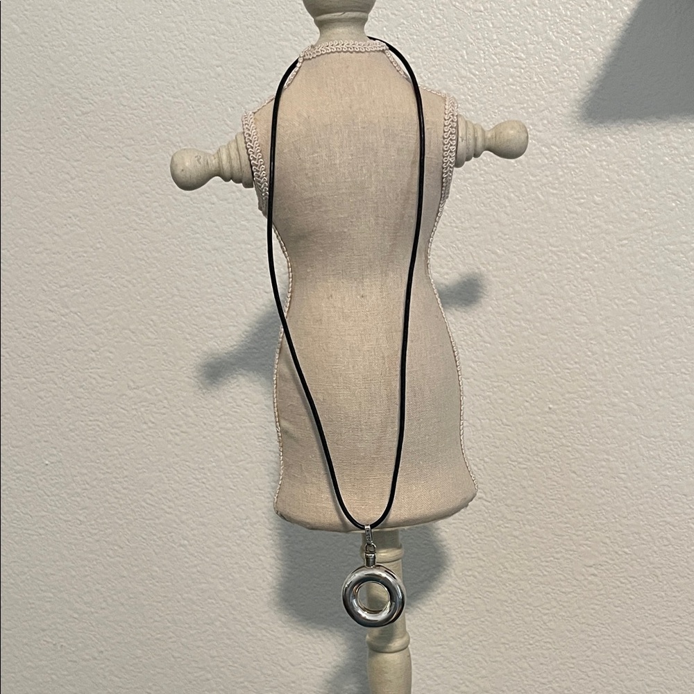Black Cord Necklace with Silver Pendant